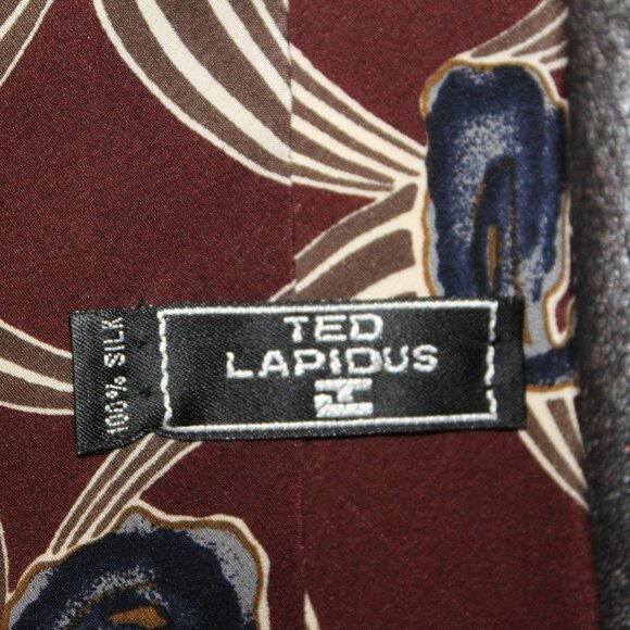 Vintage Ted Lapidus Paris Silk TIE Abstract Geometric Paisley brown grey - Picture 2 of 5